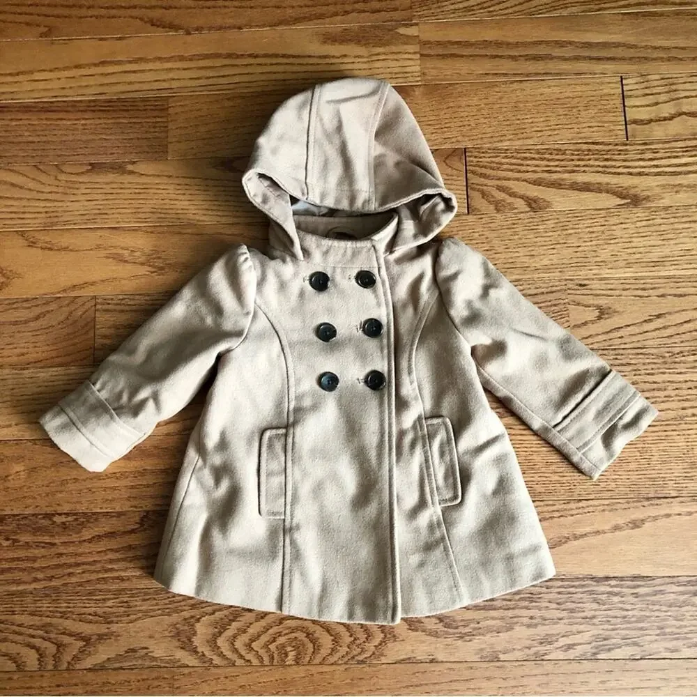 Old Navy Double Breasted Camel Tan Wool Peacoat Toddler Girl Size 18-24 Months